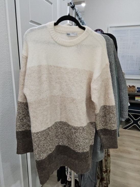 Zara Dresses & Skirts - Zara Cream, Beige & Brown Striped Knit Sweater